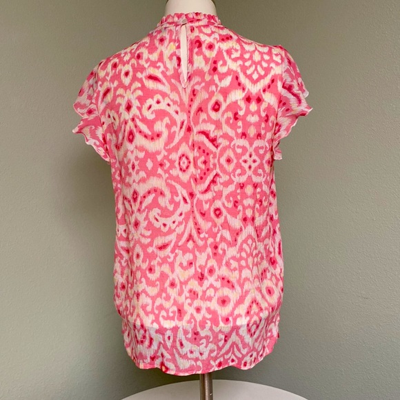 Nanette Lepore Rayon Polyester Blend Red and Pink Printed Blouse Cap Sleeves XS - Picture 3 of 7